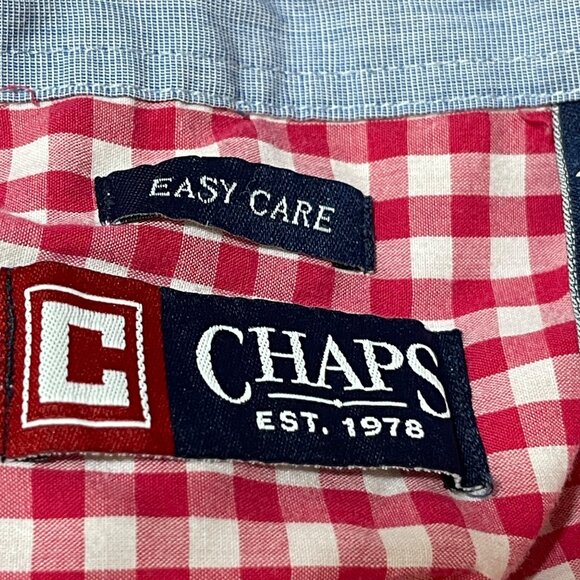 Chaps Button Down Shirt Men's Short Sleeve Pink Gingham L Large Easy Care - Picture 3 of 8